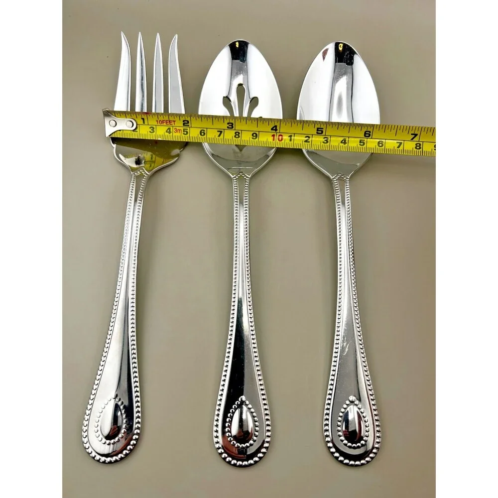 LENOX French Perle 3pc Serving Set Pierced Spoon Fork 18/10 Stainless Flatware